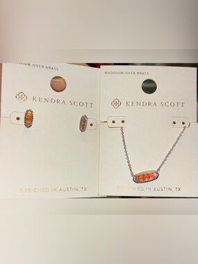 KENDRA SCOTT SET Clear Iridescent Dichroic Glass Rhodium Necklace & Earrings NWT